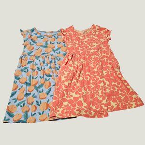 Wonder Nation Girls 2-Pack Dresses Floral & Orange Print  Short Sleeve 5T